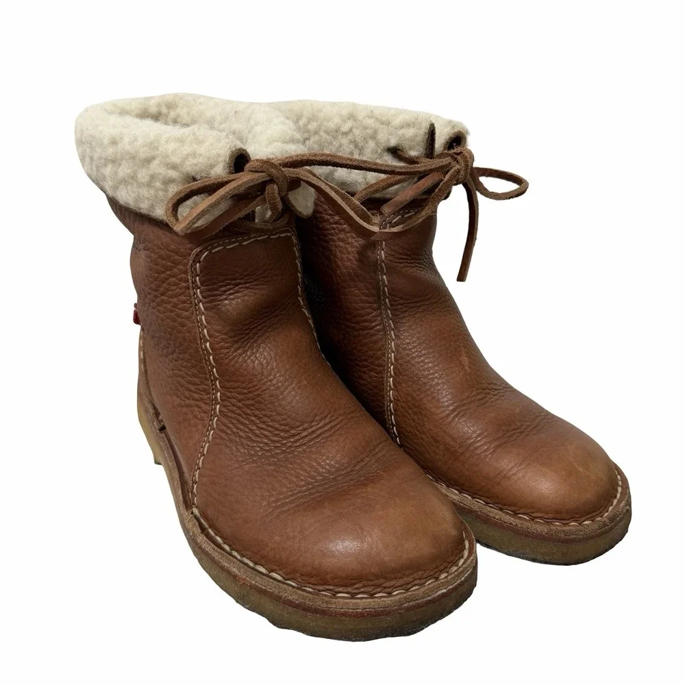 Duckfeet Arhus Shearling Brown Pebbled Leather Boots Womens Size EU 37 US 6.5-7